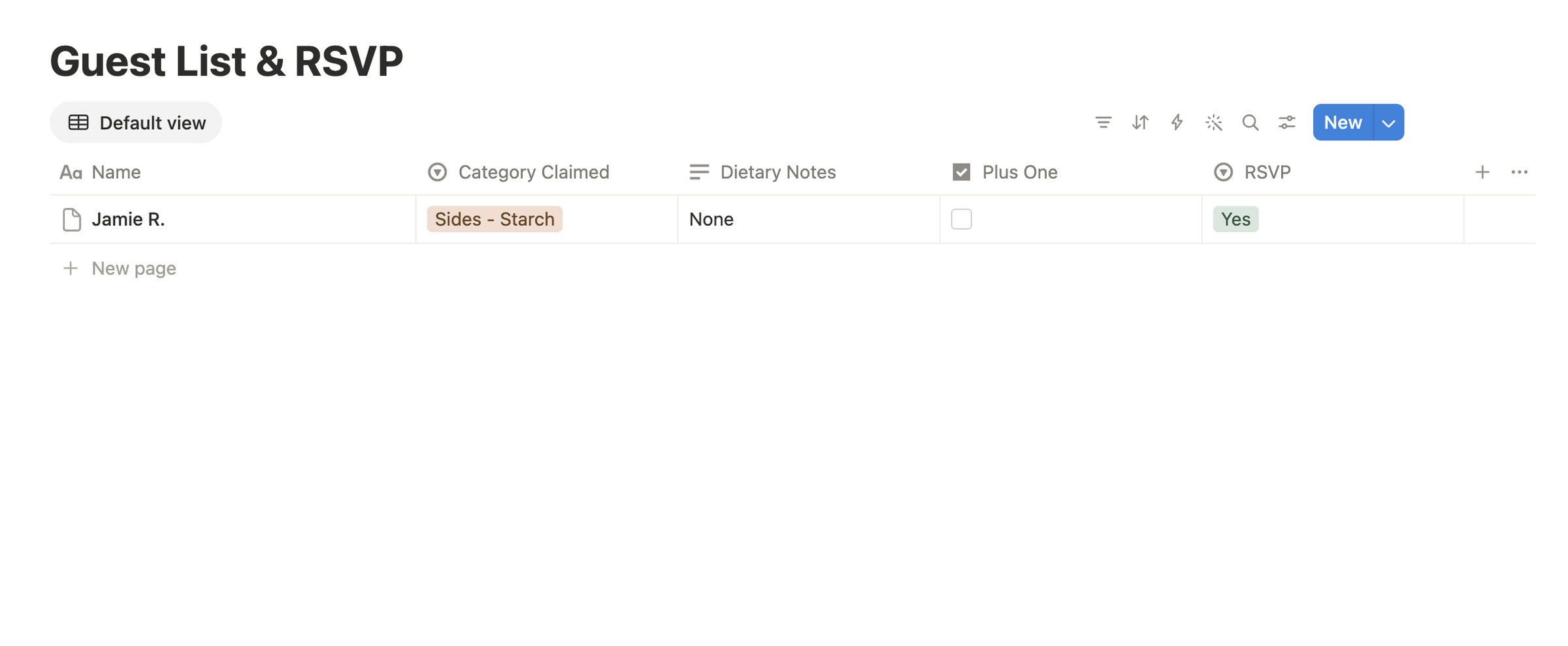 Notion guest list tracking names and RSVP status